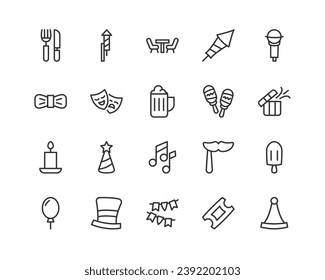 Premium pack of carnival line icons. Stroke pictograms or objects perfect for web, apps and UI. Set of outline signs