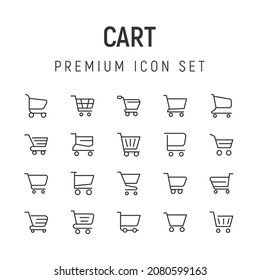 Premium pack of cart line icons. Stroke pictograms or objects perfect for web, apps and UI. Set of 20 cart outline signs. 