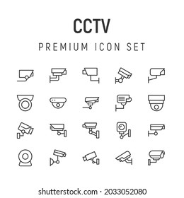 Premium pack of cctv line icons. Stroke pictograms or objects perfect for web, apps and UI. Set of 20 cctv outline signs. 