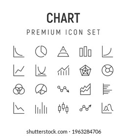 Paquete premium de iconos de línea de gráfico. Pictogramas de ataque u objetos perfectos para web, aplicaciones e interfaz de usuario. Conjunto de 20 signos de esquema de gráfico. 