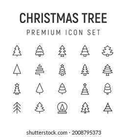 Premium pack of christmas tree line icons. Stroke pictograms or objects perfect for web, apps and UI. Set of 20 christmas tree outline signs. 