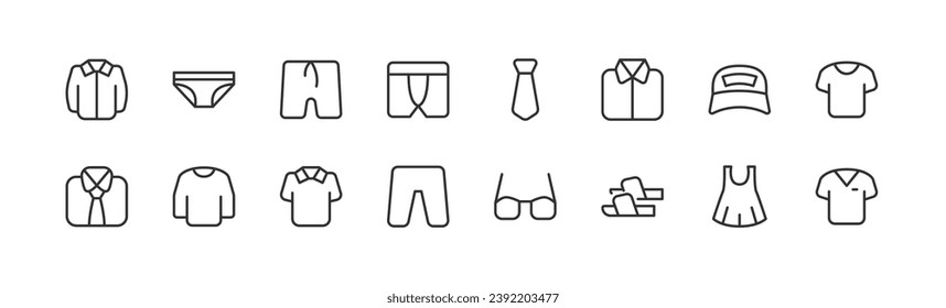 Premium pack of clothes line icons. Stroke pictograms or objects perfect for web, apps and UI. Set of outline signs