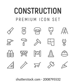 Premium pack of construction line icons. Stroke pictograms or objects perfect for web, apps and UI. Set of 20 construction outline signs. 