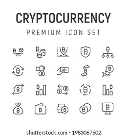 Premium pack of cryptocurrency line icons. Stroke pictograms or objects perfect for web, apps and UI. Set of 20 cryptocurrency outline signs. 