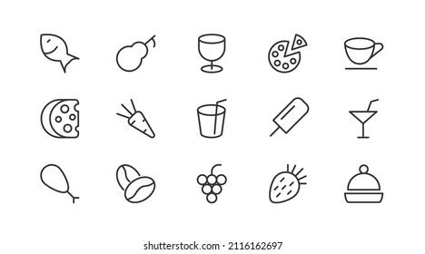 Premium pack of dinner  line icons. Stroke pictograms or objects perfect for web, apps and UI. Set of 20 dinner  outline signs. 
