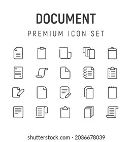 Premium pack of document line icons. Stroke pictograms or objects perfect for web, apps and UI. Set of 20 document outline signs. 