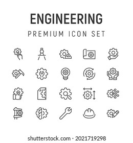 Premium pack of engineering line icons. Stroke pictograms or objects perfect for web, apps and UI. Set of 20 engineering outline signs. 