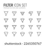 Premium pack of filter line icons. Stroke pictograms or objects perfect for web, apps and UI. Set of 20 filter outline signs. 