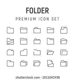 Premium-Paket mit Ordnerzeilen-Symbolen. Schlagt Piktogramme oder Objekte, die perfekt für Web, Apps und UI sind. Satz von 20 Rahmenzeichen für Ordner. 