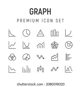 Premium pack of graph line icons. Stroke pictograms or objects perfect for web, apps and UI. Set of 20 graph outline signs. 