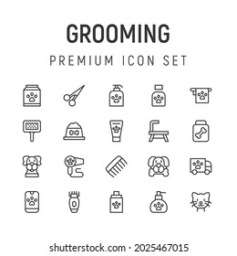 Premium pack of grooming line icons. Stroke pictograms or objects perfect for web, apps and UI. Set of 20 grooming outline signs. 
