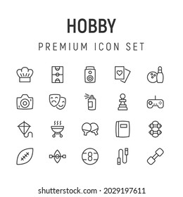 Premium pack of hobby line icons. Stroke pictograms or objects perfect for web, apps and UI. Set of 20 hobby outline signs. 