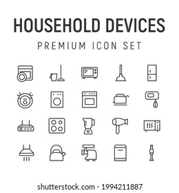 Premium pack of household devices line icons. Stroke pictograms or objects perfect for web, apps and UI. Set of 20 household devices outline signs. 