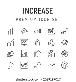 Paquete premium de iconos de línea de aumento. Pictogramas de ataque u objetos perfectos para web, aplicaciones e interfaz de usuario. Conjunto de 20 signos de contorno de aumento. 