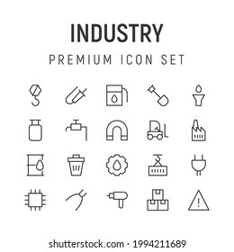 Premium pack of industry line icons. Stroke pictograms or objects perfect for web, apps and UI. Set of 20 industry outline signs. 