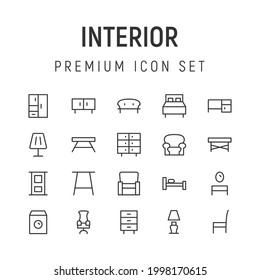 Premium pack of interior line icons. Stroke pictograms or objects perfect for web, apps and UI. Set of 20 interior outline signs. 