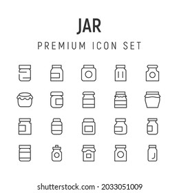 Premium pack of jar line icons. Stroke pictograms or objects perfect for web, apps and UI. Set of 20 jar outline signs. 