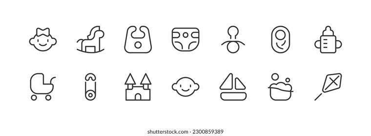 Premium pack of kid line icons. Stroke pictograms or objects perfect for web, apps and UI. Set of outline signs