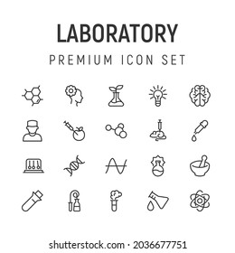 Premium pack of laboratory line icons. Stroke pictograms or objects perfect for web, apps and UI. Set of 20 laboratory outline signs. 