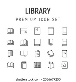 Premium pack of library line icons. Stroke pictograms or objects perfect for web, apps and UI. Set of 20 library outline signs. 