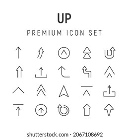 Premium pack of up line icons. Stroke pictograms or objects perfect for web, apps and UI. Set of 20 up outline signs. 