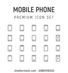 Paquete premium de iconos de línea de teléfono móvil. Pictogramas de ataque u objetos perfectos para web, aplicaciones e interfaz de usuario. Conjunto de 20 señales de contorno de teléfono móvil. 