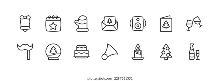 Premium pack of new year line icons. Stroke pictograms or objects perfect for web, apps and UI. Set of outline signs