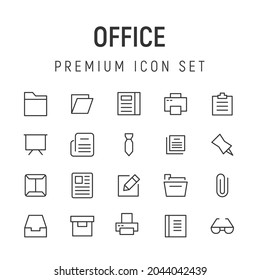 Premium pack of office line icons. Stroke pictograms or objects perfect for web, apps and UI. Set of 20 office outline signs. 