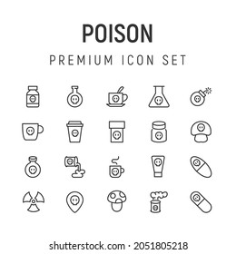 Premium pack of poison line icons. Stroke pictograms or objects perfect for web, apps and UI. Set of 20 poison outline signs. 