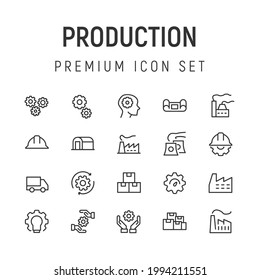 Premium pack of production line icons. Stroke pictograms or objects perfect for web, apps and UI. Set of 20 production outline signs. 