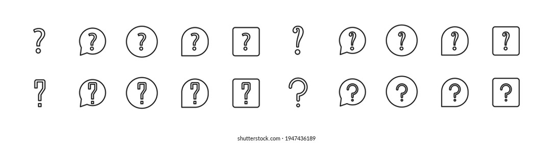 Premium pack of question line icons. Stroke pictograms or objects perfect for web, apps and UI. Set of 20 question outline signs. 