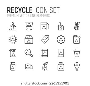 Paquete premium de iconos de línea de reciclaje. Pictogramas de ataque u objetos perfectos para web, aplicaciones e interfaz de usuario. Conjunto de 20 signos de contorno de reciclado. 
