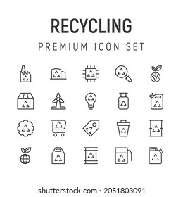 Premium pack of recycling line icons. Stroke pictograms or objects perfect for web, apps and UI. Set of 20 recycling outline signs. 