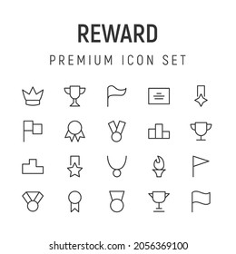 Premium pack of reward line icons. Stroke pictograms or objects perfect for web, apps and UI. Set of 20 reward outline signs. 