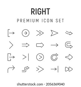 Paquete premium de iconos de línea derecha. Pictogramas de ataque u objetos perfectos para web, aplicaciones e interfaz de usuario. Conjunto de 20 signos de contorno derecho. 