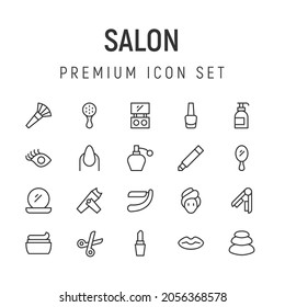 Premium pack of salon line icons. Stroke pictograms or objects perfect for web, apps and UI. Set of 20 salon outline signs.