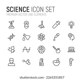 Premium pack of science line icons. Stroke pictograms or objects perfect for web, apps and UI. Set of 20 science outline signs. 