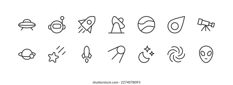 Premium pack of space line icons. Stroke pictograms or objects perfect for web, apps and UI. Set of outline signs