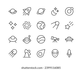 Premium pack of space line icons. Stroke pictograms or objects perfect for web, apps and UI. Set of outline signs