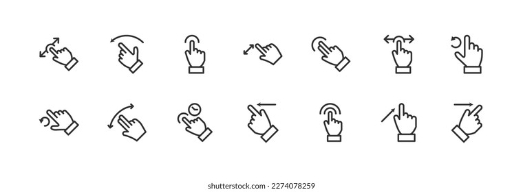 Premium pack of swipe line icons. Stroke pictograms or objects perfect for web, apps and UI. Set of outline signs