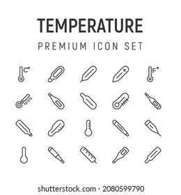 Premium pack of temperature line icons. Stroke pictograms or objects perfect for web, apps and UI. Set of 20 temperature outline signs.