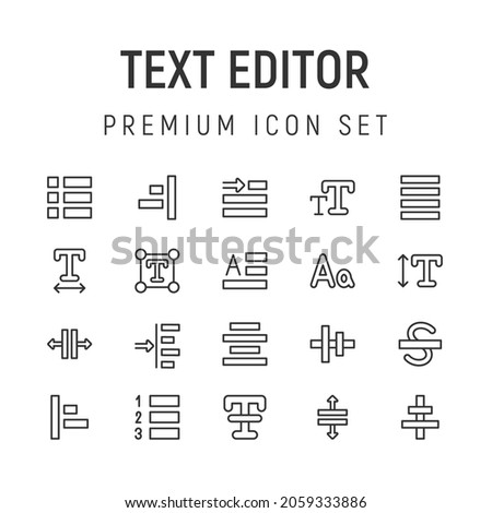 Premium pack of text editor line icons. Stroke pictograms or objects perfect for web, apps and UI. Set of 20 text editor outline signs. 