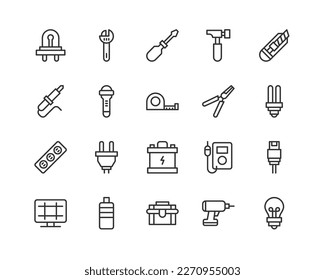 Premium pack of tools line icons. Stroke pictograms or objects perfect for web, apps and UI. Set of outline signs
