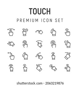 Premium pack of touch line icons. Stroke pictograms or objects perfect for web, apps and UI. Set of 20 touch outline signs. 