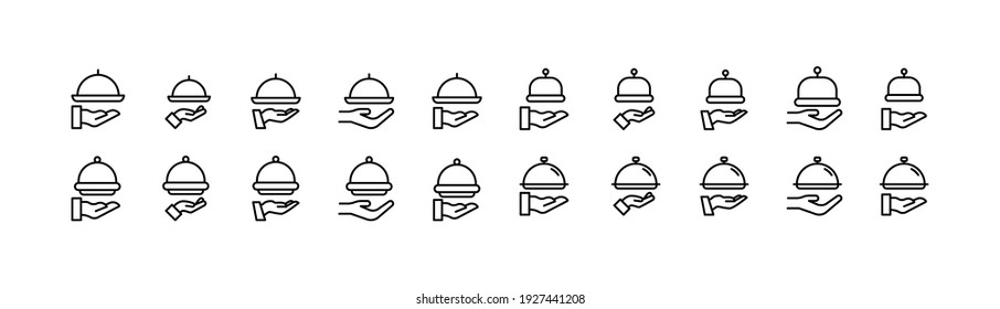 Premium pack of tray line icons. Stroke pictograms or objects perfect for web, apps and UI. Set of 20 tray outline signs. 