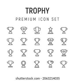 Premium pack of trophy line icons. Stroke pictograms or objects perfect for web, apps and UI. Set of 20 trophy outline signs.