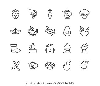 Premium pack of vegan line icons. Stroke pictograms or objects perfect for web, apps and UI. Set of outline signs