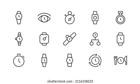 Premium pack of watch  line icons. Stroke pictograms or objects perfect for web, apps and UI. Set of 20 watch  outline signs. 