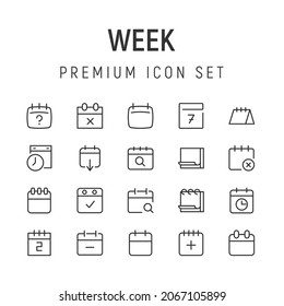 Premium pack of week line icons. Stroke pictograms or objects perfect for web, apps and UI. Set of 20 week outline signs. 