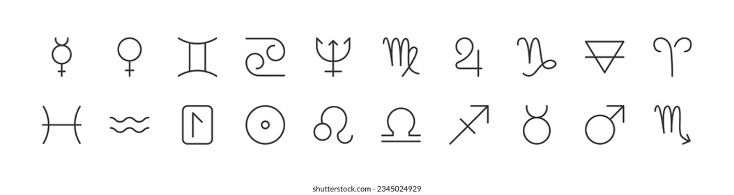 Premium pack of zodiac line icons. Stroke pictograms or objects perfect for web, apps and UI. Set of outline signs